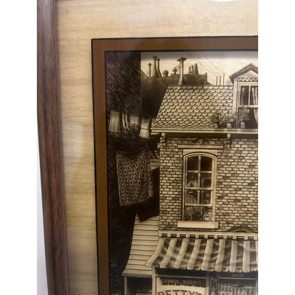 Vintage 1970's retro quaint old fashion ice cream shop print